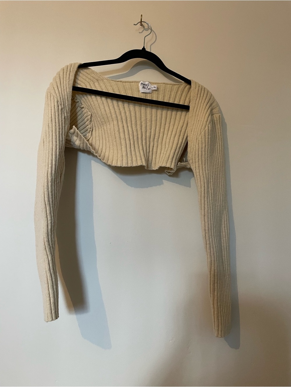 Beige Ribbed Cropped Bolero Cardigan